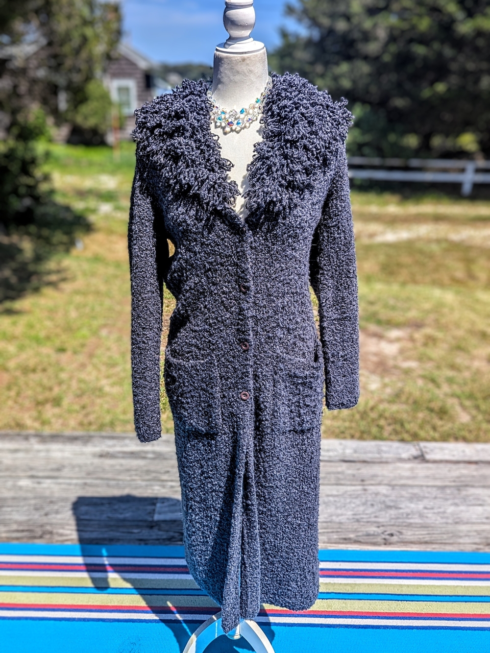 Long Charcoal Teddy Coat with Shag Collar